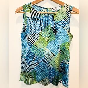 Kasper Women's Abstract Blue and Green Silky Sleeveless Blouse